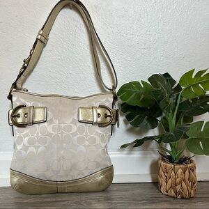 Coach signature monogram canvas gold/white combo
